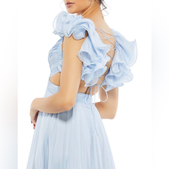 RUFFLE TIERED CUT-OUT CHIFFON GOWN POWDER BLUE (LIGHT BLUE) - Picture 2 of 6